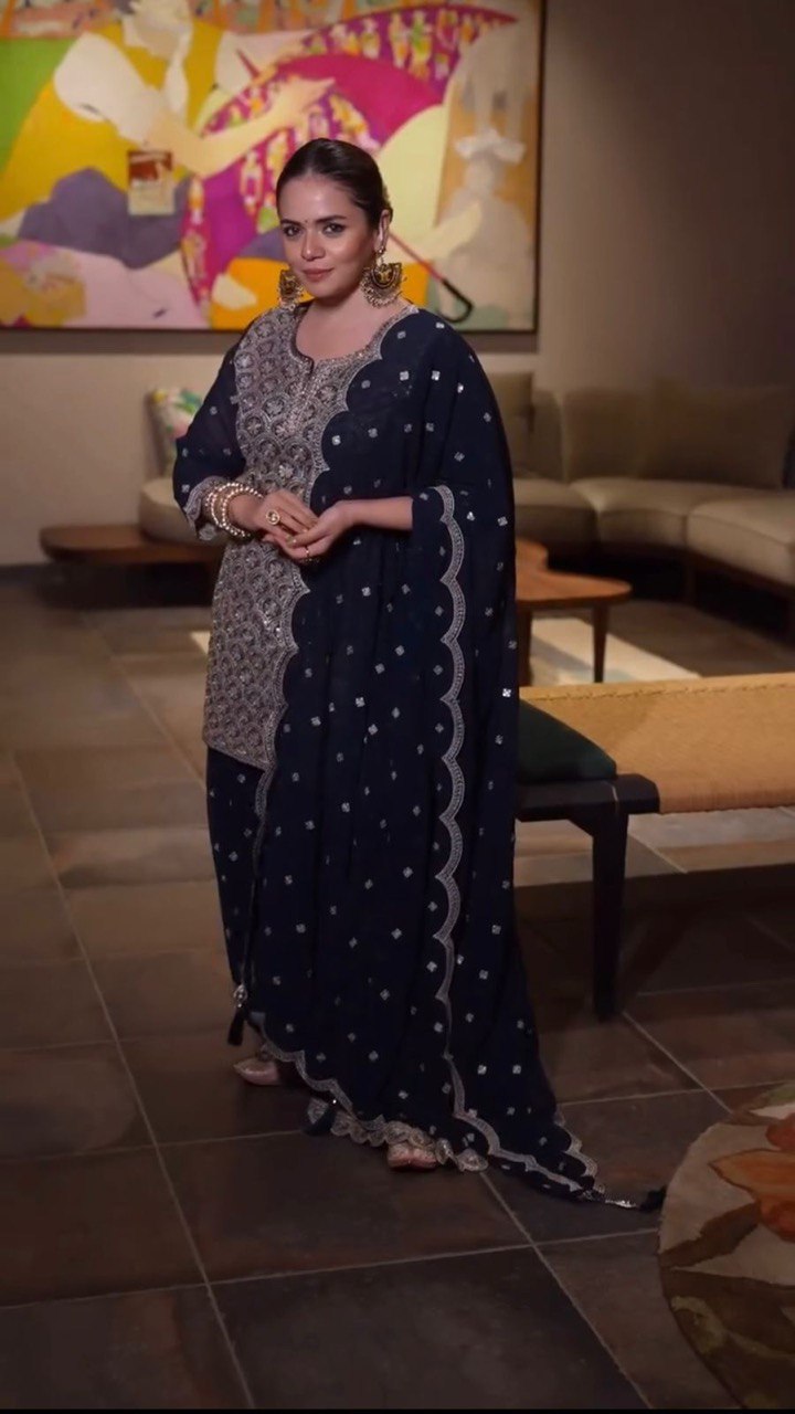 "Elegant Faux Georgette Embroidered Set with Thread & Sequin Work"