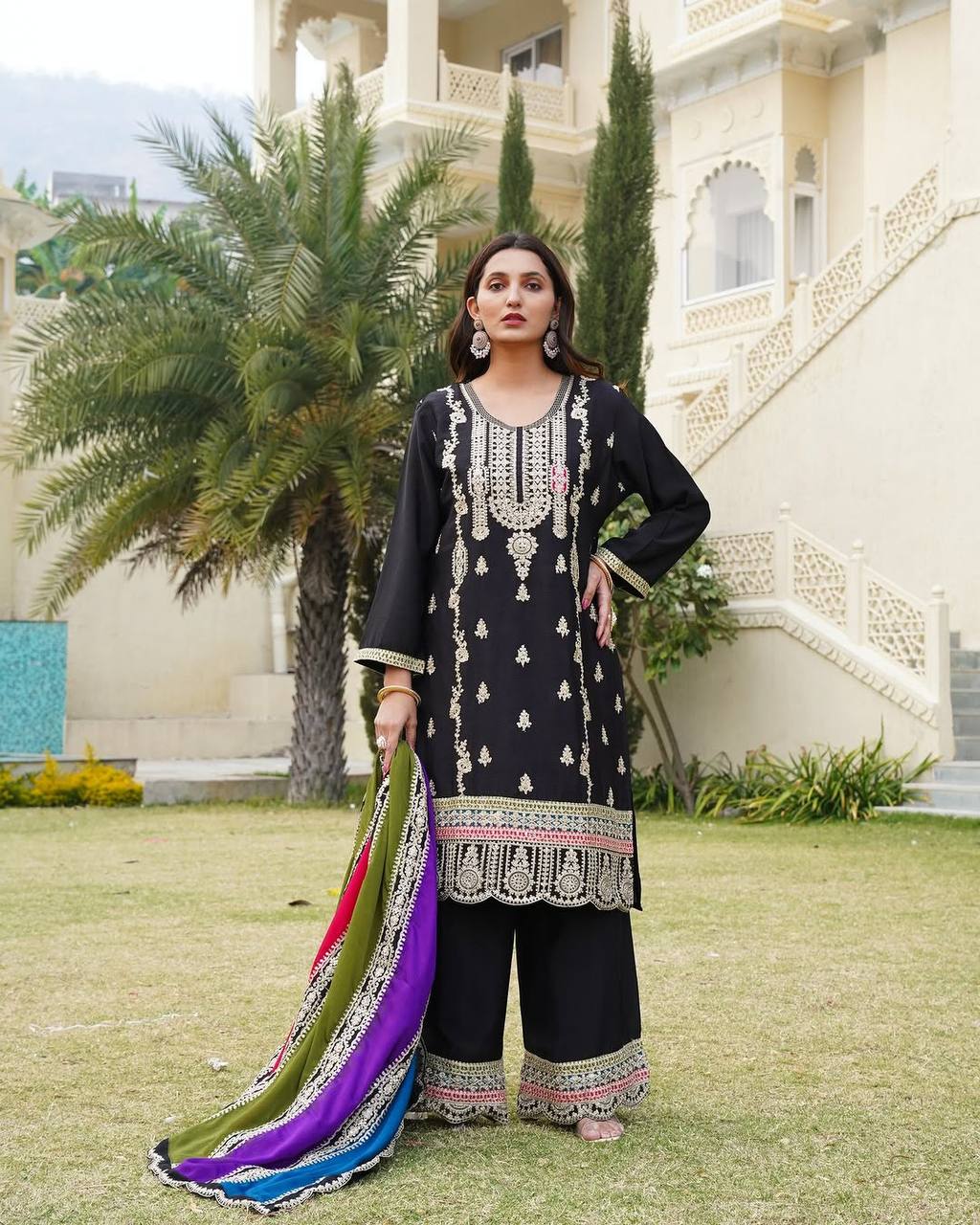 "Elegant Pure Heavy Chinnon Silk Suit Set with Embroidery Coding Sequence Work & Matching Dupatta"