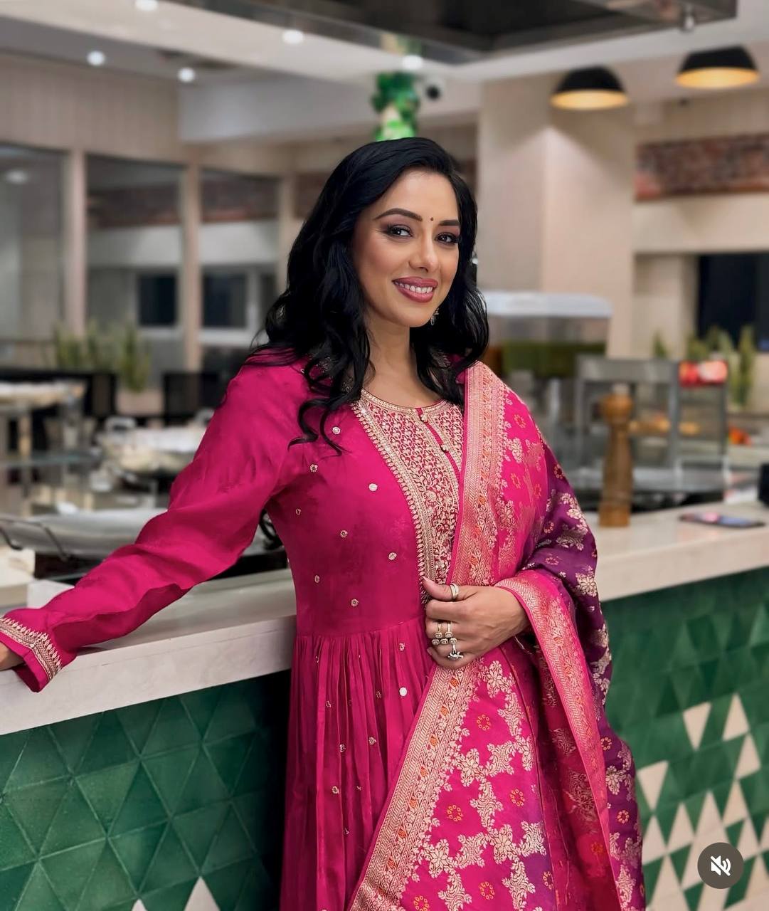 "Elegant Gwon Set with Heavy Embroidery, Satin Dupatta, and Butter Silk Bottom – Fully Stitched, Ready to Wear"