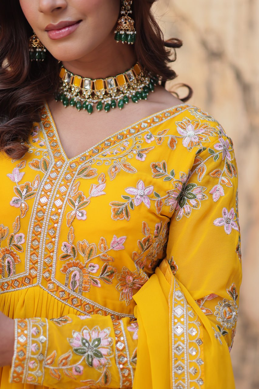 "Faux Blooming Embroidered Gown with Sequins and Designer Lace Dupatta"