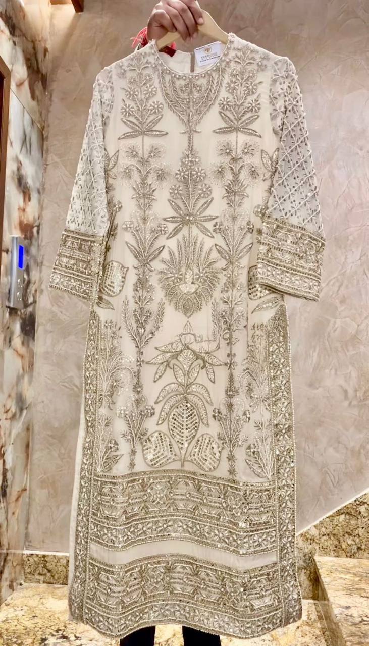 "Elegant Faux Georgette Ensemble with Sequence & Moti Embroidery"