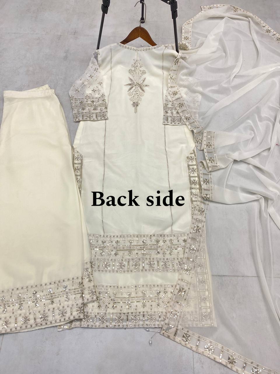 "Elegant Faux Georgette Ensemble with Sequence & Moti Embroidery"