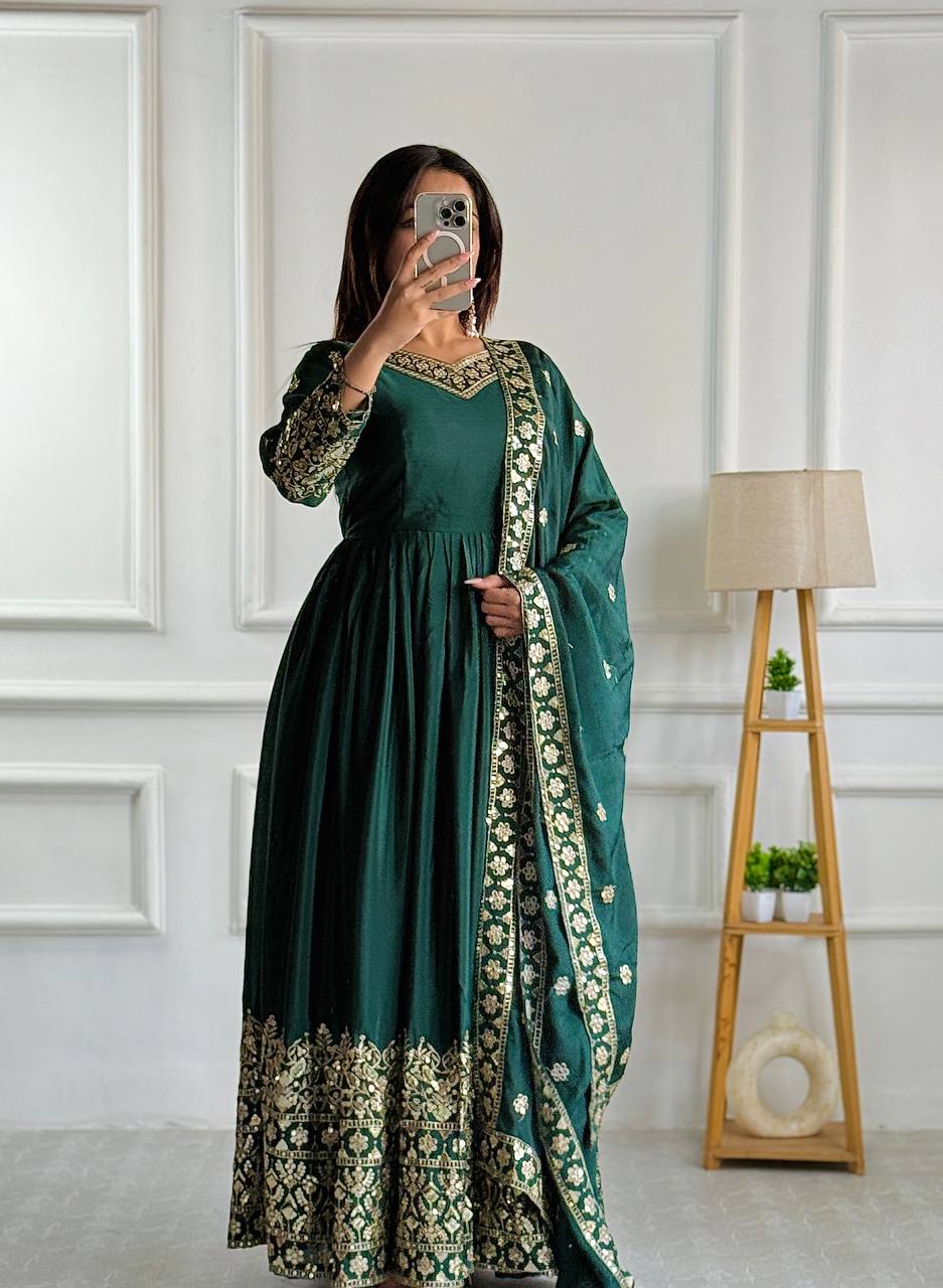 "Elegantly Embellished Gwon Set with Cinon Silk, Embroidery, and Butter Silk Bottom"