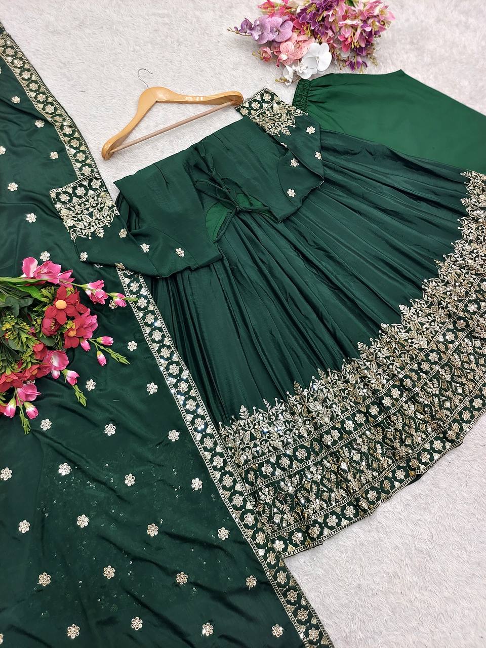 "Elegantly Embellished Gwon Set with Cinon Silk, Embroidery, and Butter Silk Bottom"