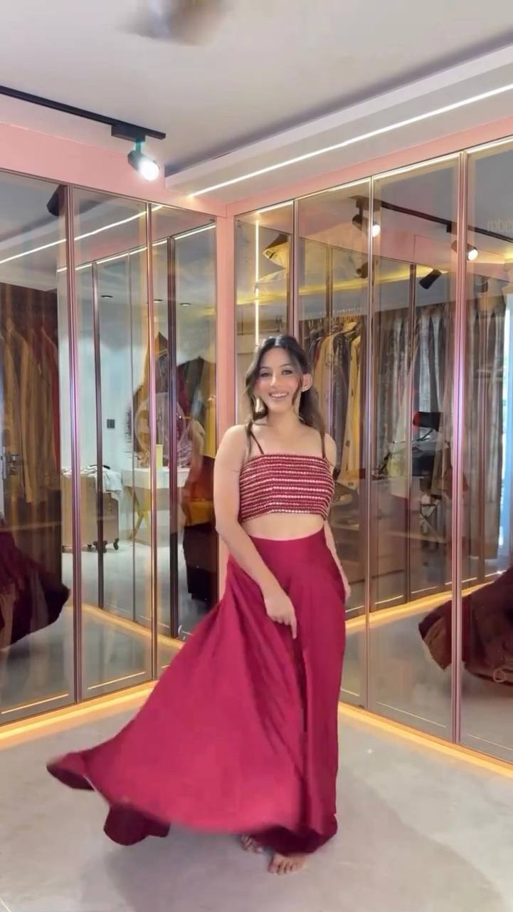 "Elegant French Crêpe Lehenga Set with Sequence Embroidery"