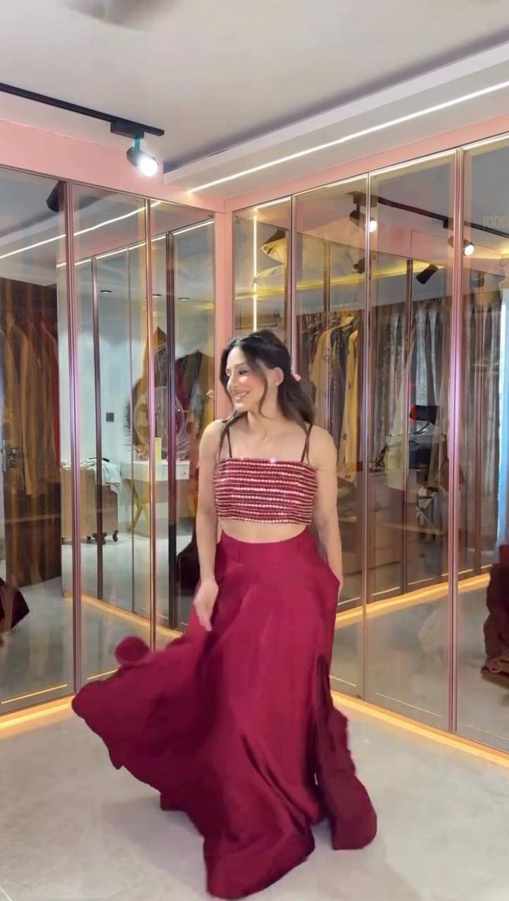 "Elegant French Crêpe Lehenga Set with Sequence Embroidery"