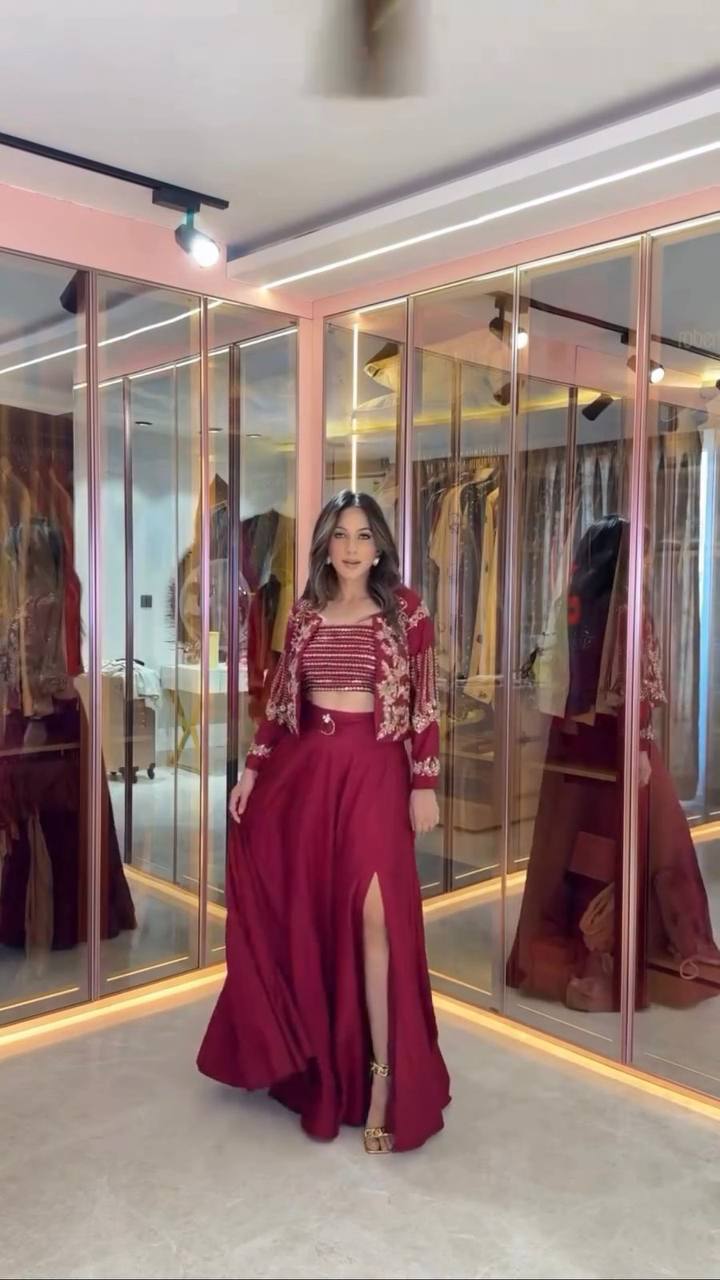 "Elegant French Crêpe Lehenga Set with Sequence Embroidery"