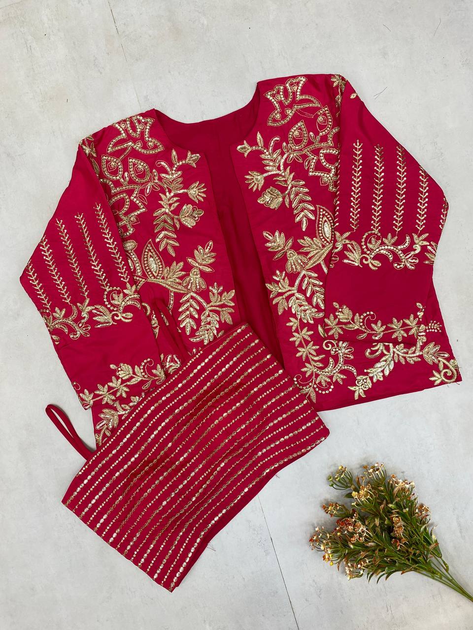 "Elegant French Crêpe Lehenga Set with Sequence Embroidery"