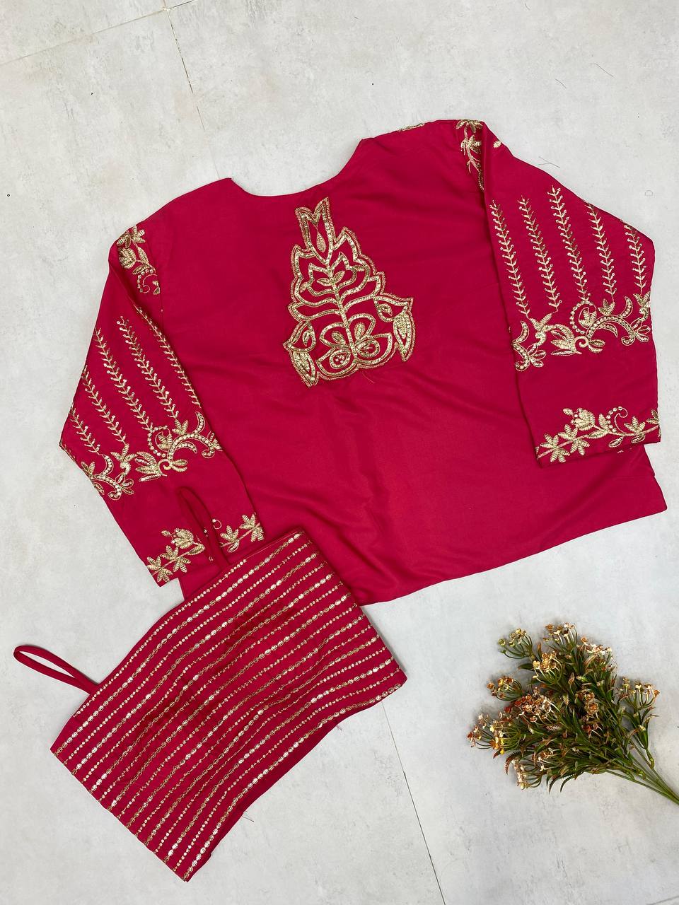 "Elegant French Crêpe Lehenga Set with Sequence Embroidery"