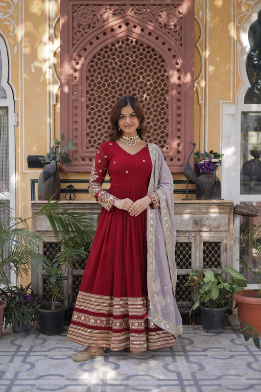 "Elegant Faux Blooming Embroidered Gown with Sequins & Designer Dupatta"