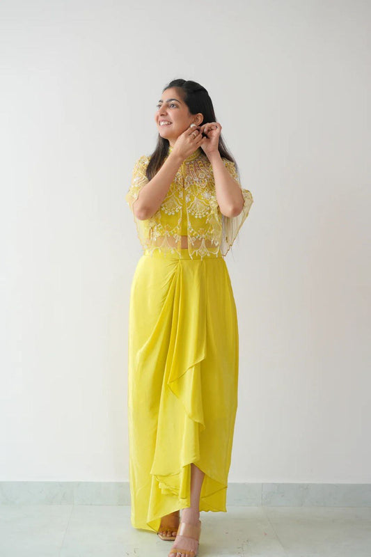 "Elegant Dhoti Set with Tube Blouse and Koti - Complete Traditional Ensemble"