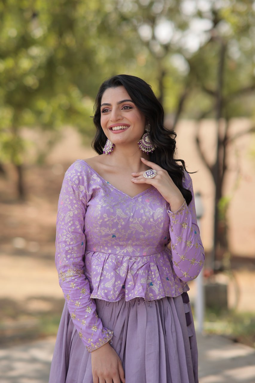 Pure Dyable Viscose Jacquard with Rich Flower Design Lehenga with Blouse