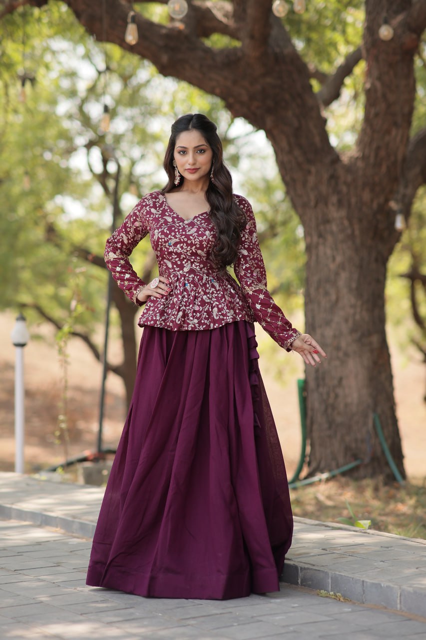 Pure Dyable Viscose Jacquard with Rich Flower Design Lehenga with Blouse