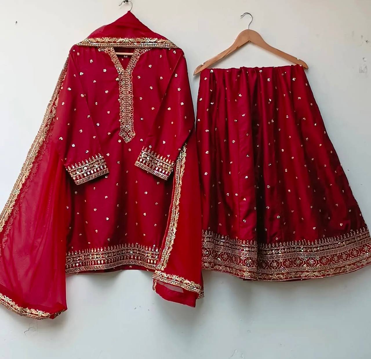 "Exquisite Pure Cinon Silk Ensemble with Heavy Embroidery & Sequence Work"
