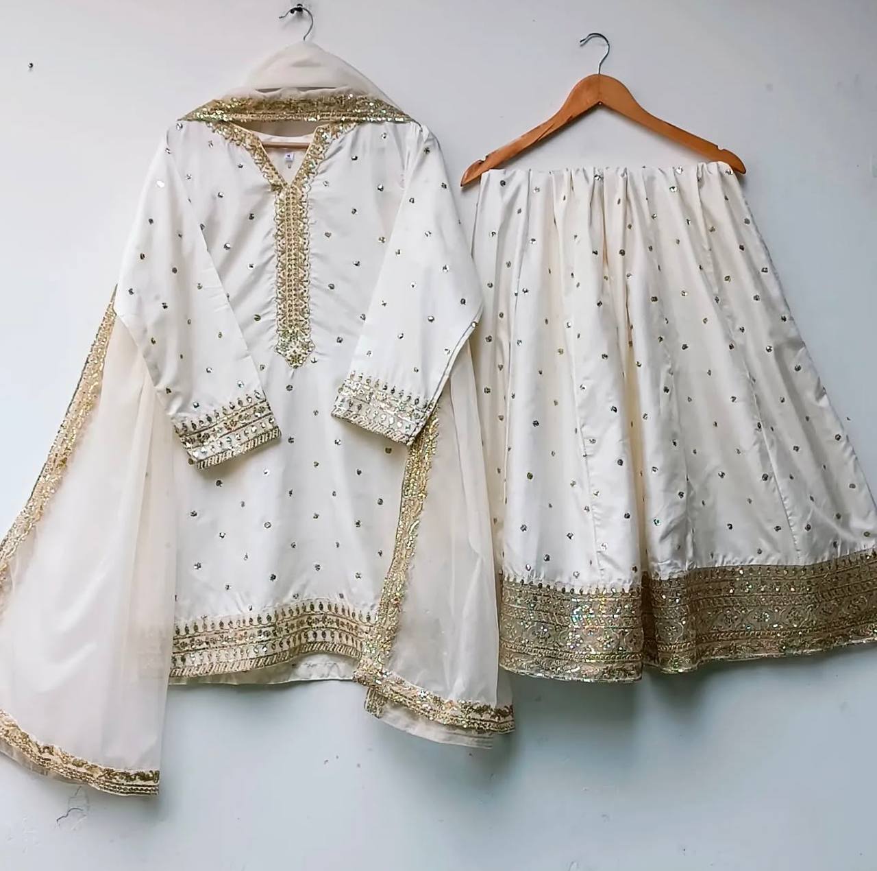 "Exquisite Pure Cinon Silk Ensemble with Heavy Embroidery & Sequence Work"