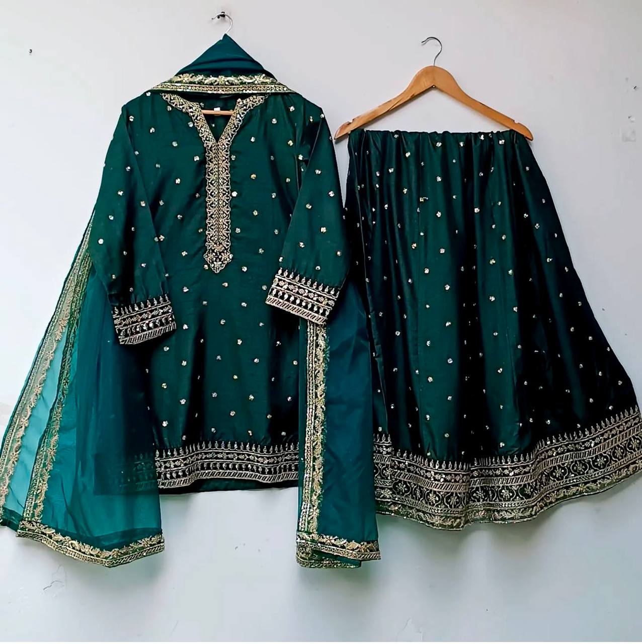 "Exquisite Pure Cinon Silk Ensemble with Heavy Embroidery & Sequence Work"