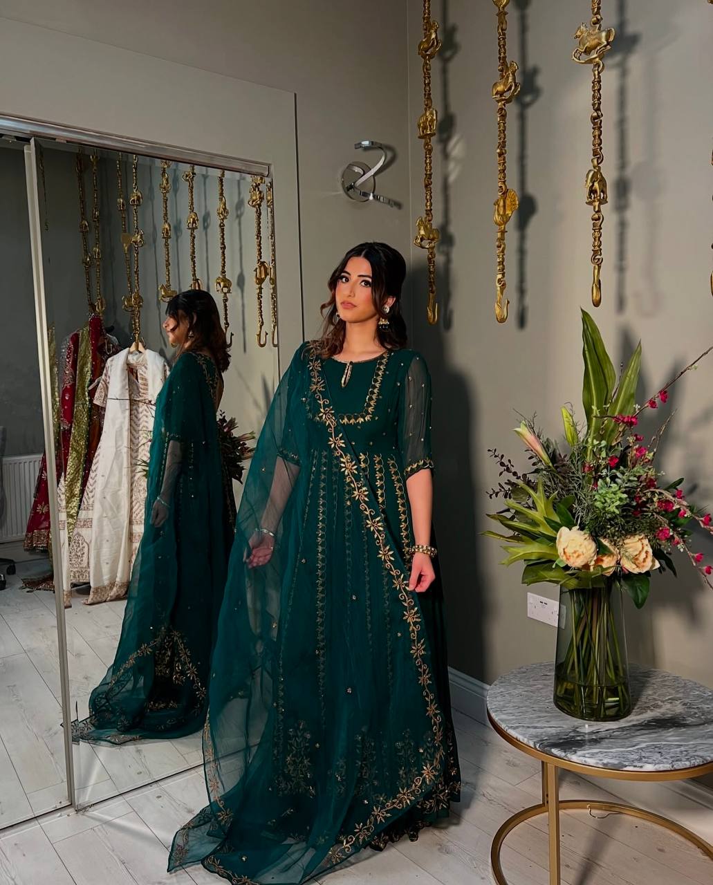 "Elegant Gwon Set with Heavy Embroidery & Sequins Detailing"