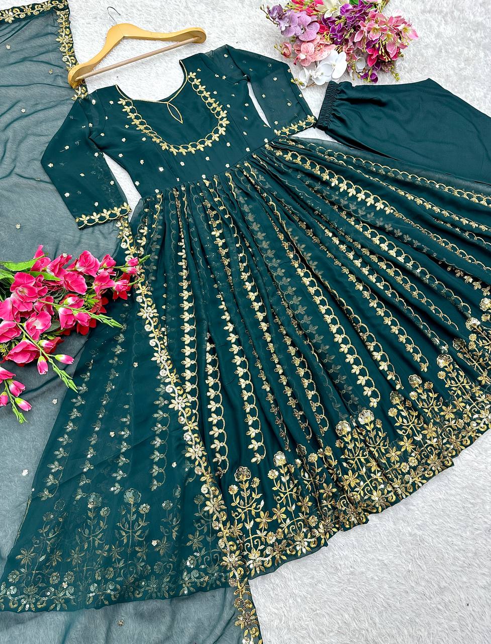 "Elegant Gwon Set with Heavy Embroidery & Sequins Detailing"