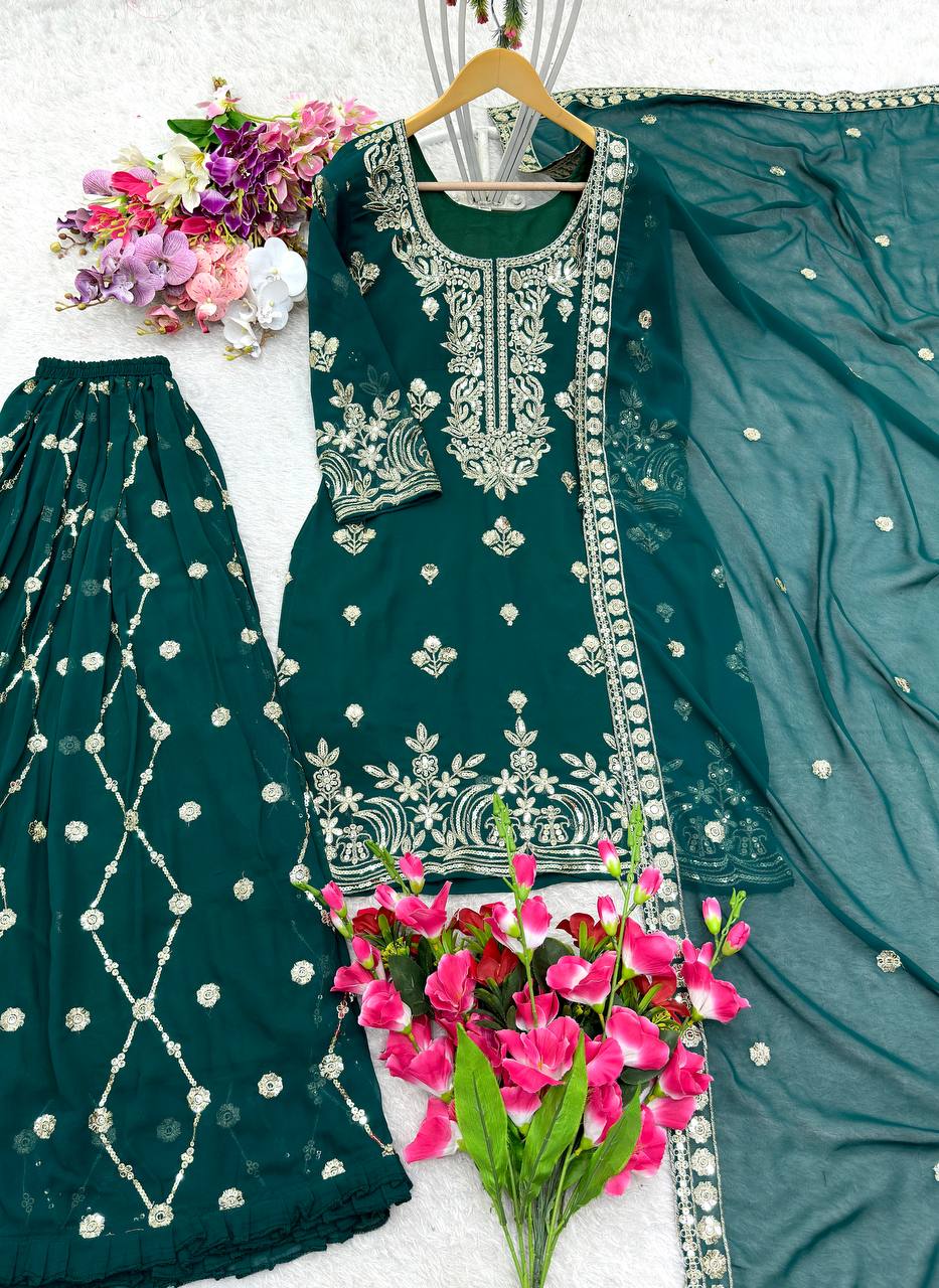 "Elegant Pure Fox Georgette Set with Heavy Embroidery & Sequence Work"