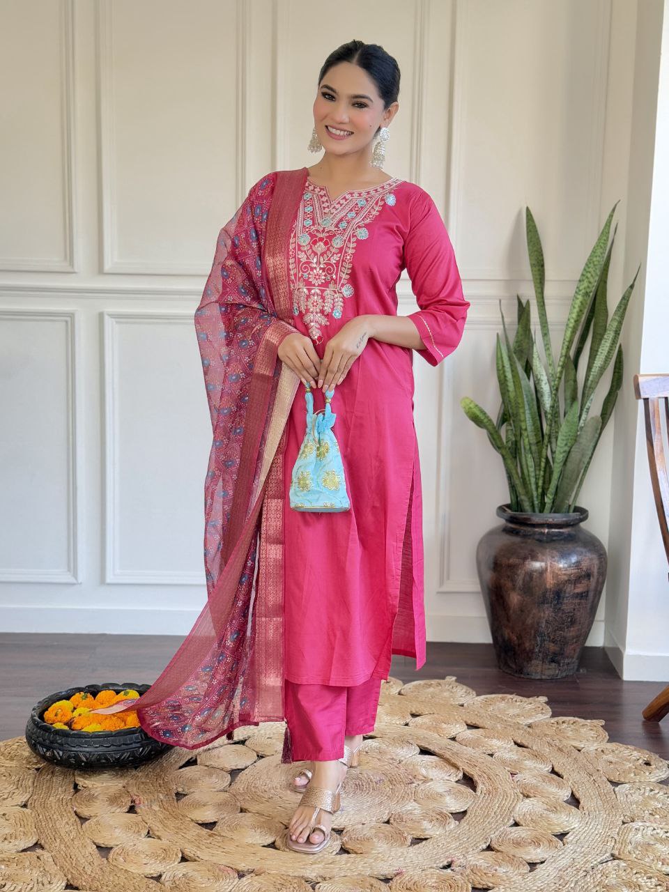 Elegant Viscose Rayon Kurti & Bottom with Sequence Embroidery and Jacquard Dupatta