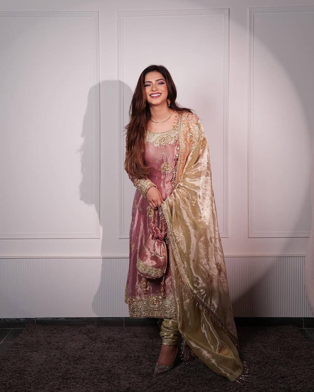 "Elegance in Silk: The GWON, Pent & Dupatta Set"