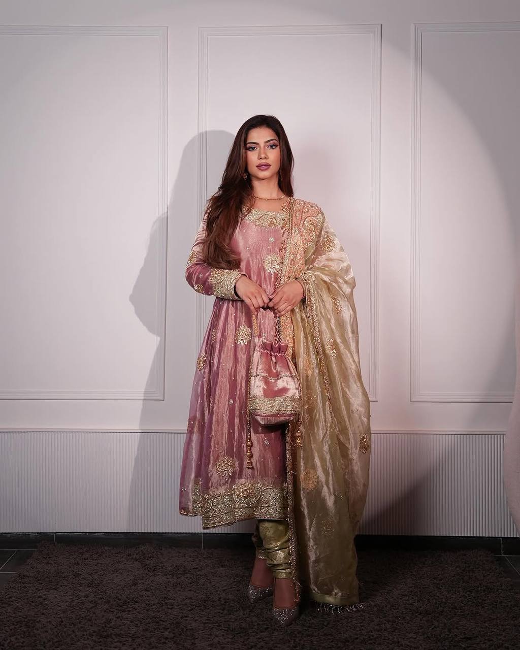 "Elegance in Silk: The GWON, Pent & Dupatta Set"