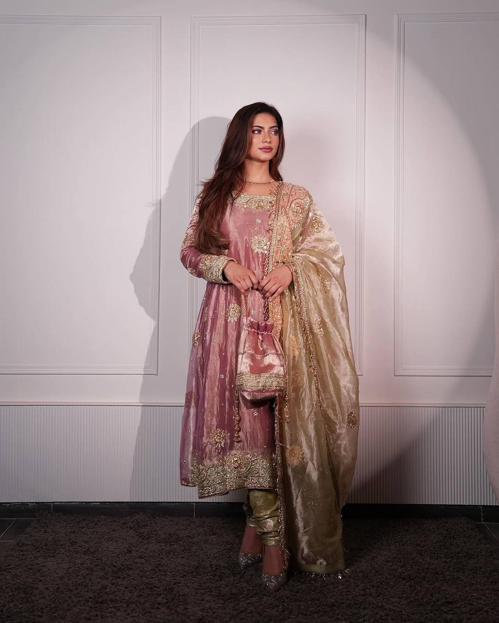 "Elegance in Silk: The GWON, Pent & Dupatta Set"