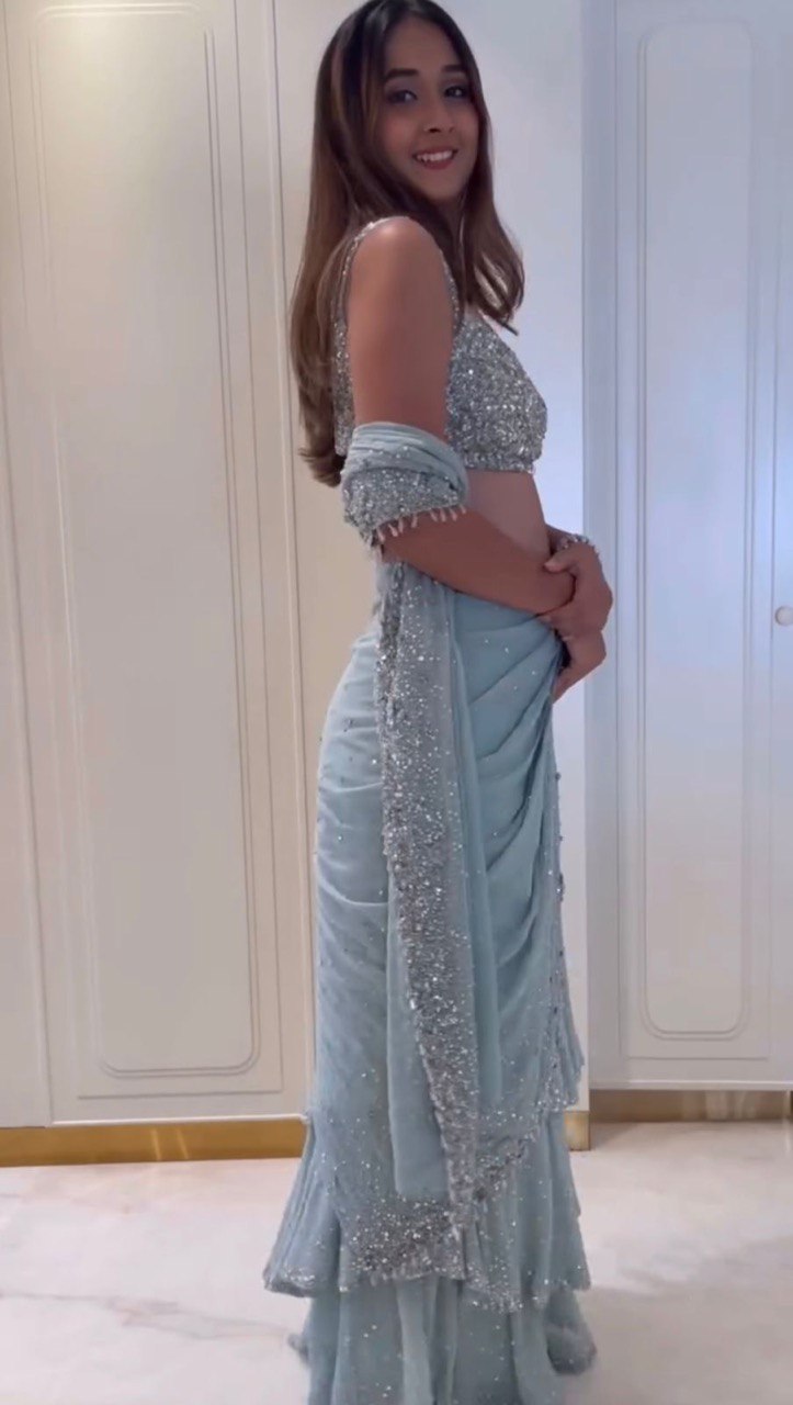 Elegant Foux Gorgette Lehenga Saree & Blouse Set