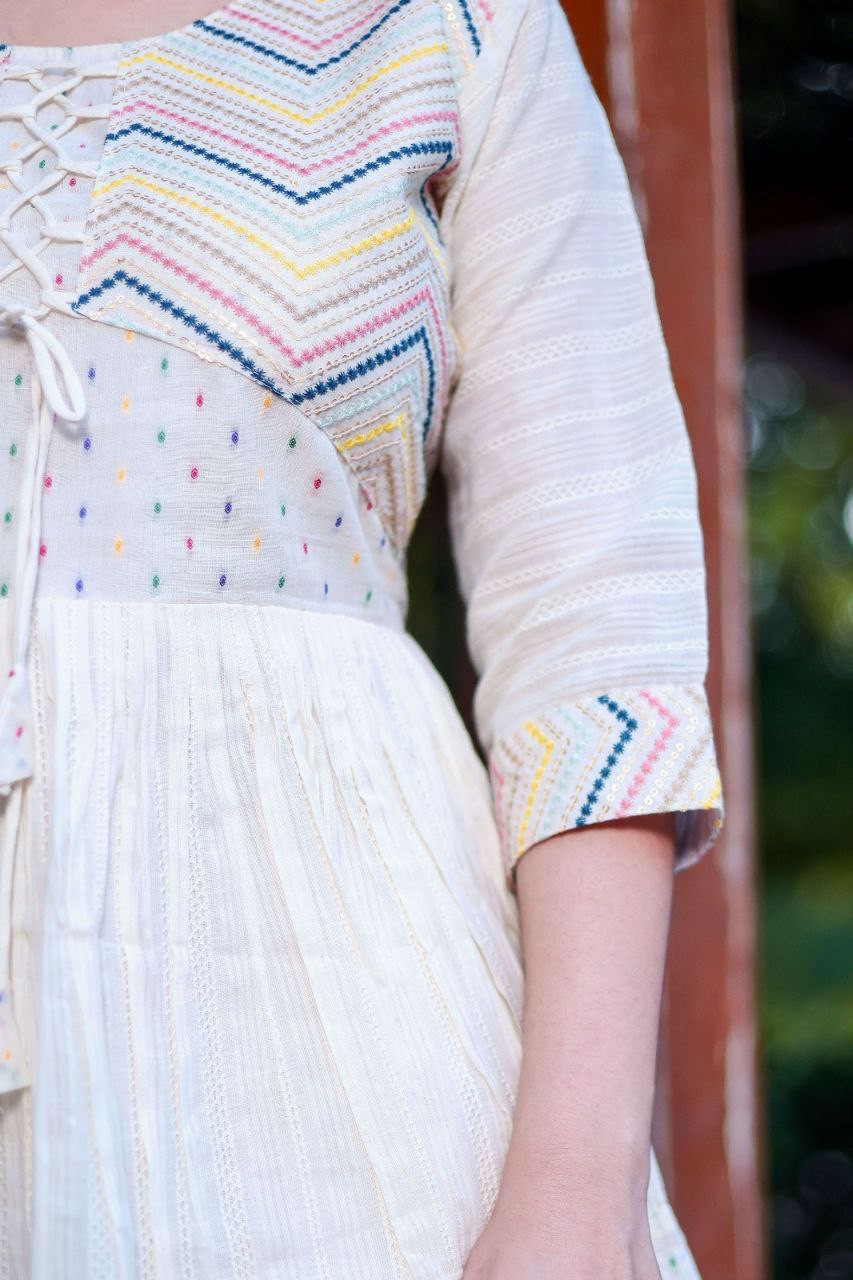 Elegant Pure Khadi Cotton Suit Set with Multi-Thread Hand Work