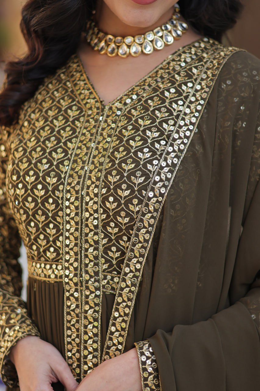 "Elegant Faux Georgette Embroidered 3-Piece Set with Sequins Work"