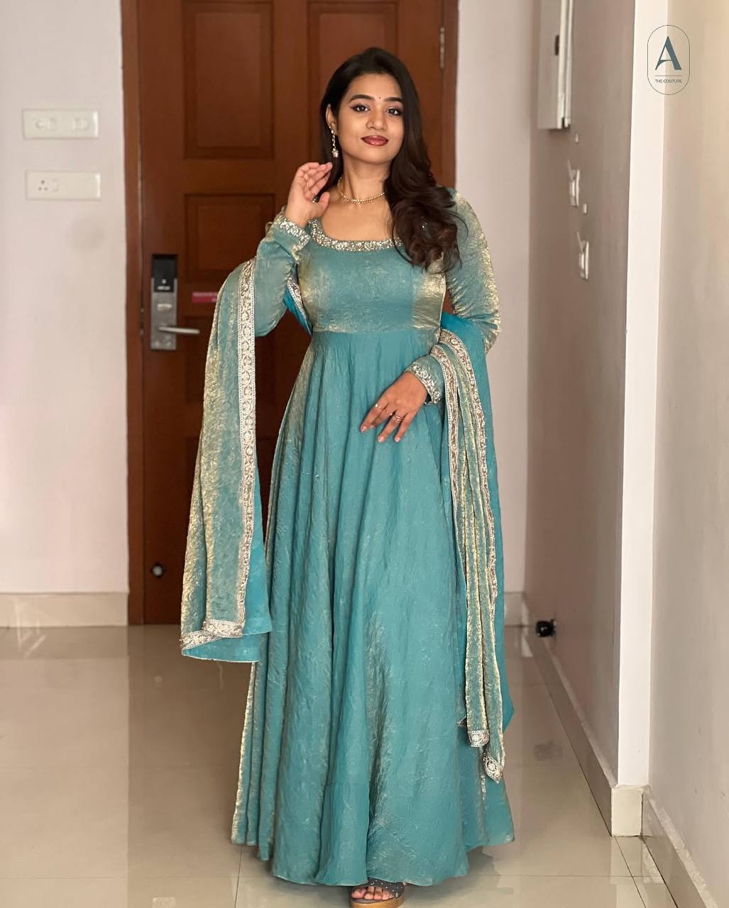 "Royal Elegance: Heavy Fandy Silk Gown with Embroidery Sequence Work & Full Flair"