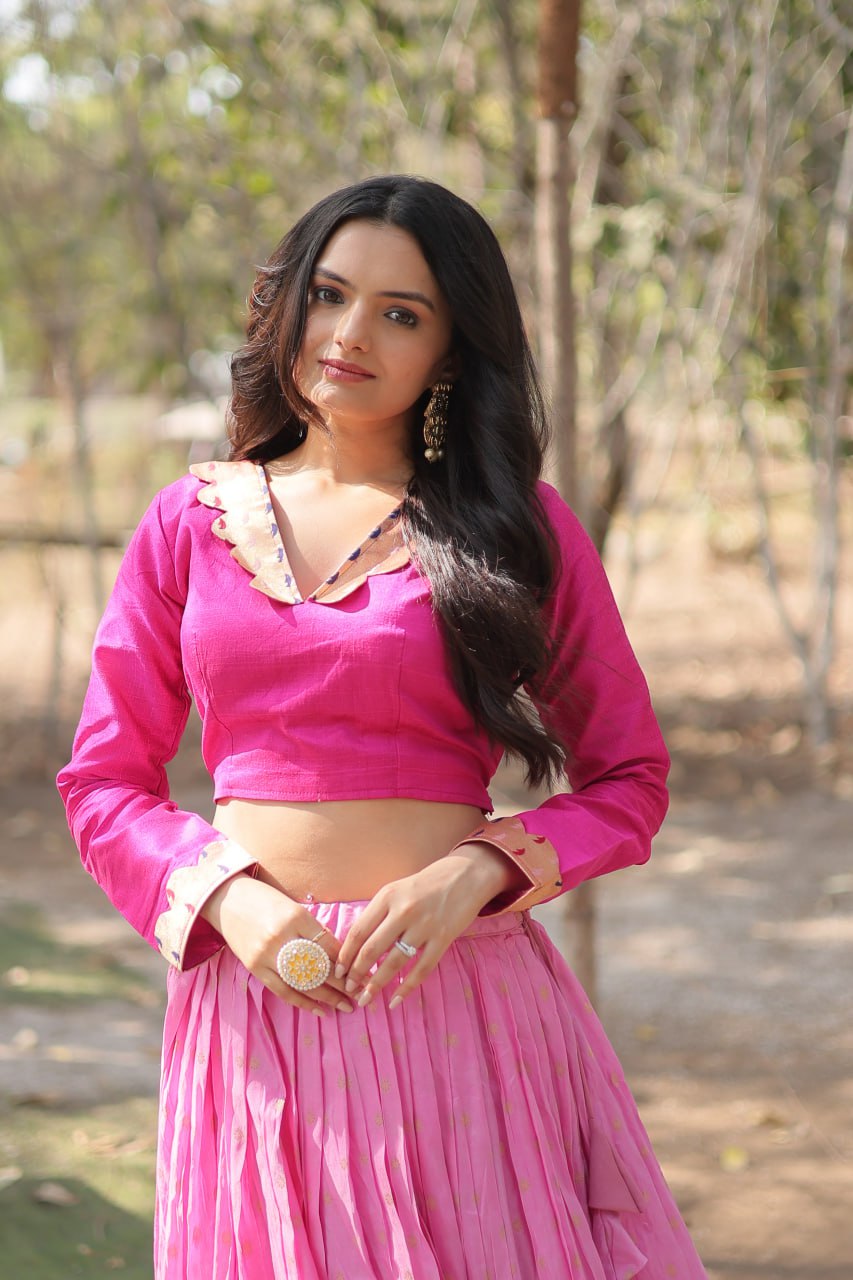 Pure Dyable Viscose Jacquard with Kalamkari Lehenga with Blouse