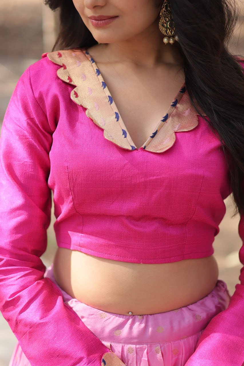 Pure Dyable Viscose Jacquard with Kalamkari Lehenga with Blouse