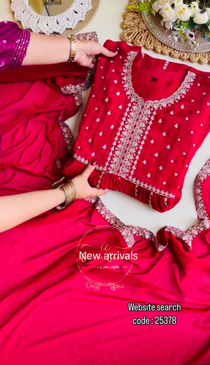 "Elegant Gwon Set: Pure Fox Georgette with Heavy Embroidery & Micro Cotton Inner"
