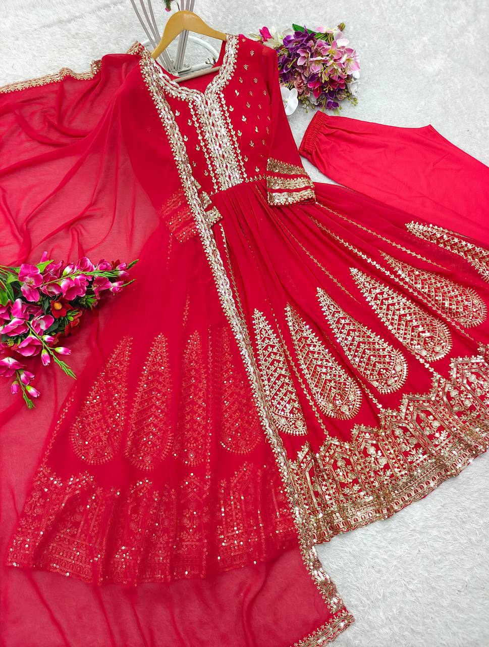 "Elegant Gwon Set: Pure Fox Georgette with Heavy Embroidery & Micro Cotton Inner"