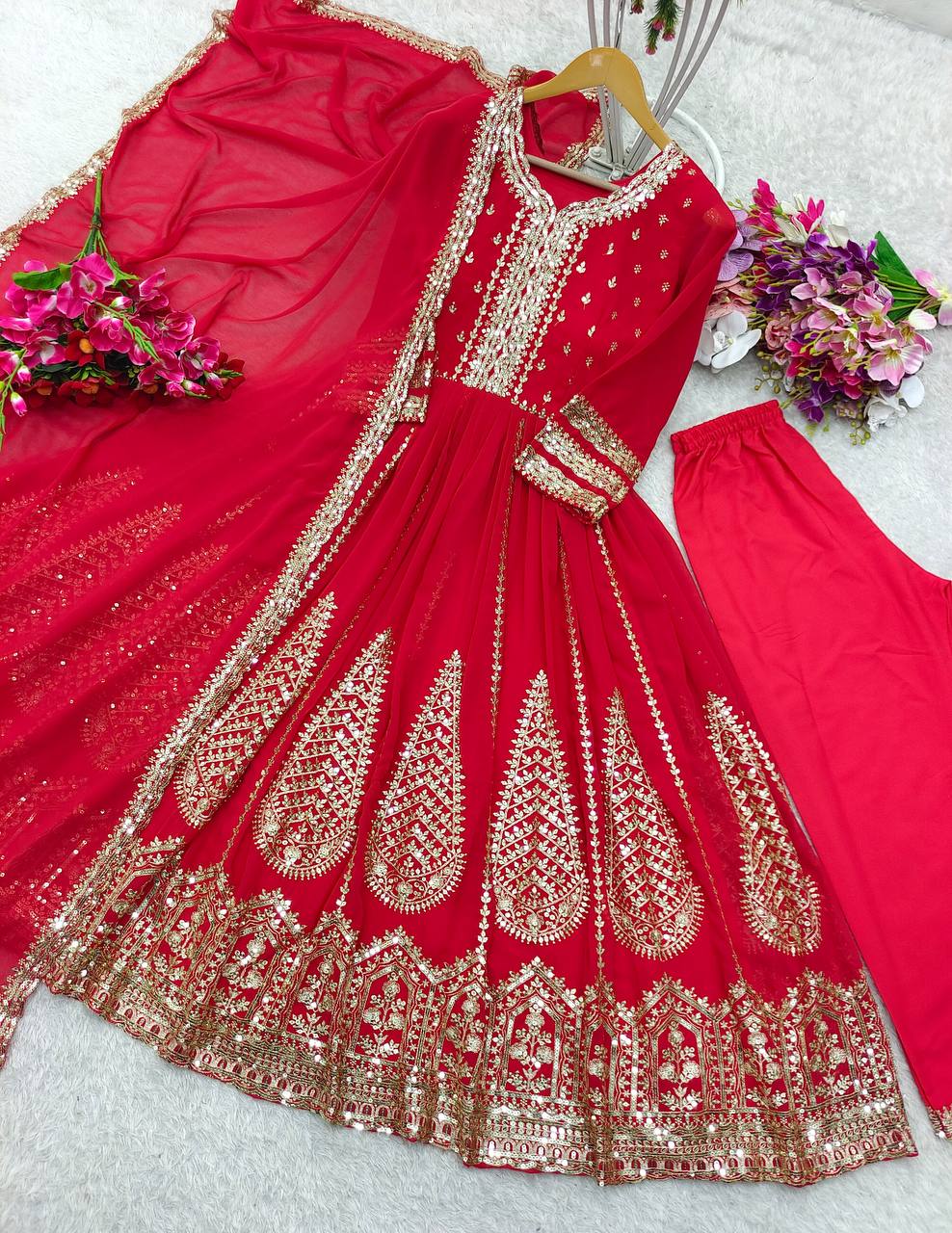 "Elegant Gwon Set: Pure Fox Georgette with Heavy Embroidery & Micro Cotton Inner"