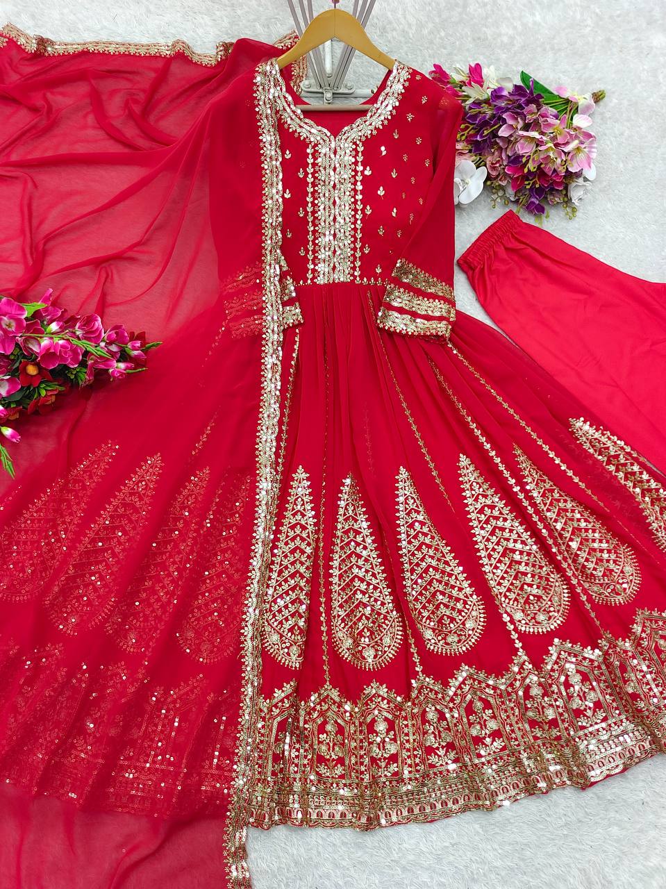 "Elegant Gwon Set: Pure Fox Georgette with Heavy Embroidery & Micro Cotton Inner"