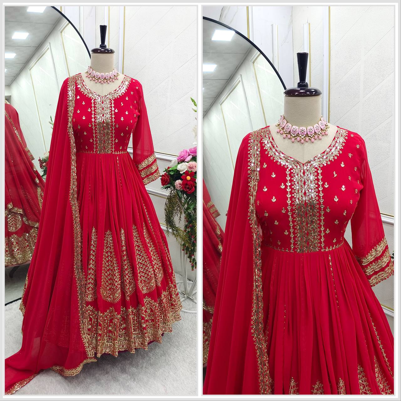 "Elegant Gwon Set: Pure Fox Georgette with Heavy Embroidery & Micro Cotton Inner"