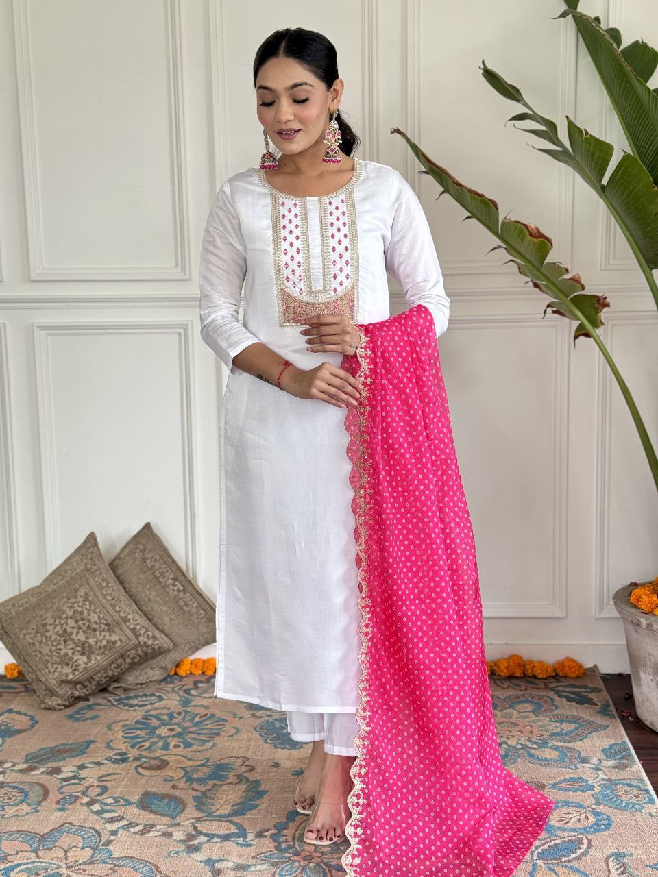 Elegant Viscose Rayon Kurta Set with Sequence Embroidery & Printed Silk Dupatta