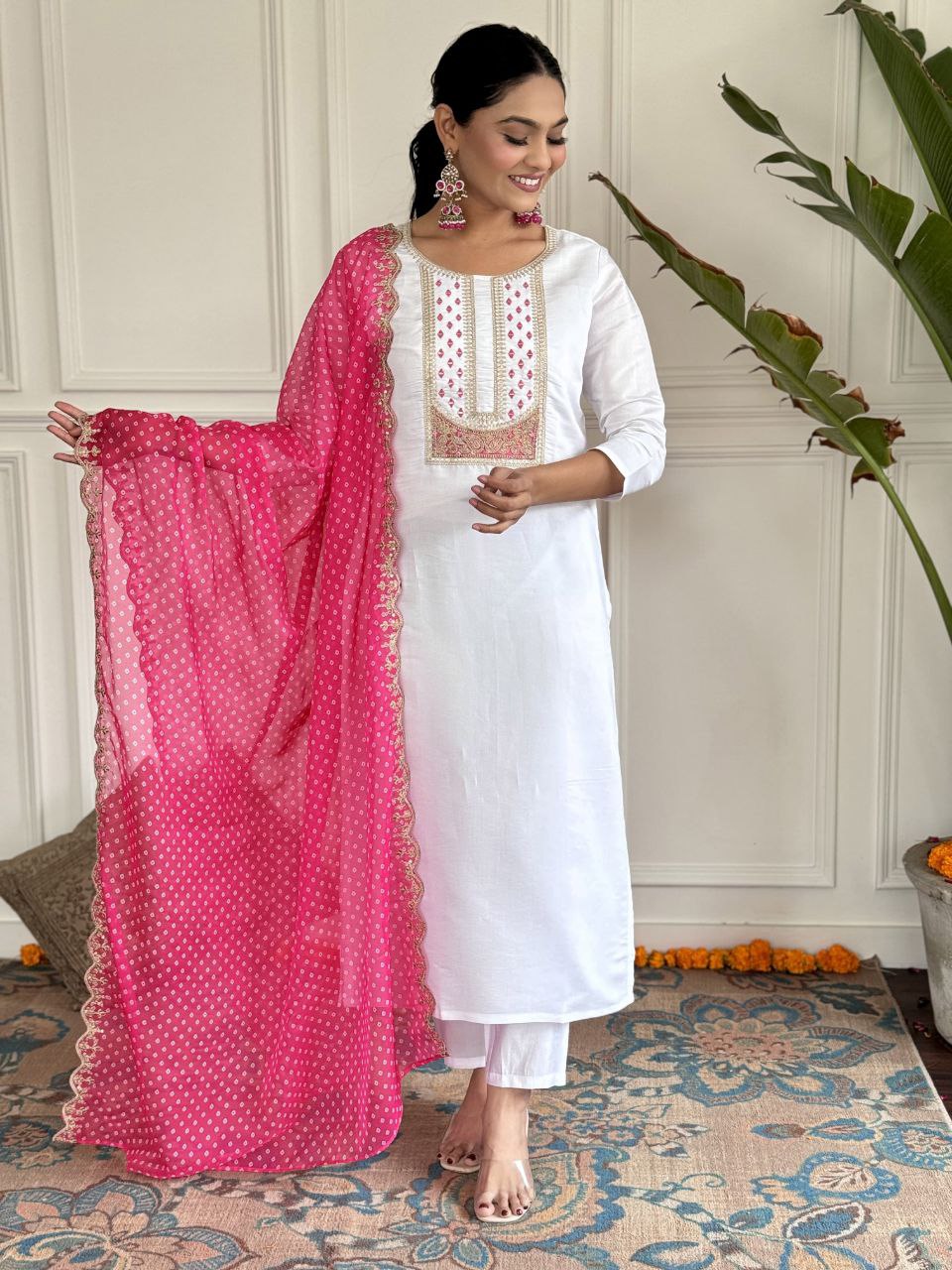 Elegant Viscose Rayon Kurta Set with Sequence Embroidery & Printed Silk Dupatta