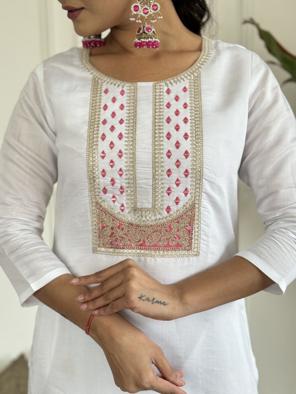 Elegant Viscose Rayon Kurta Set with Sequence Embroidery & Printed Silk Dupatta