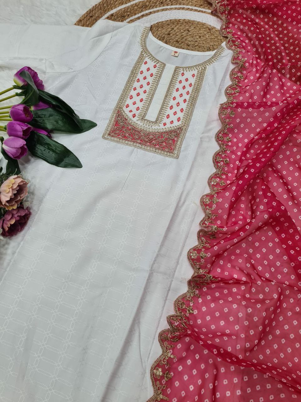 Elegant Viscose Rayon Kurta Set with Sequence Embroidery & Printed Silk Dupatta