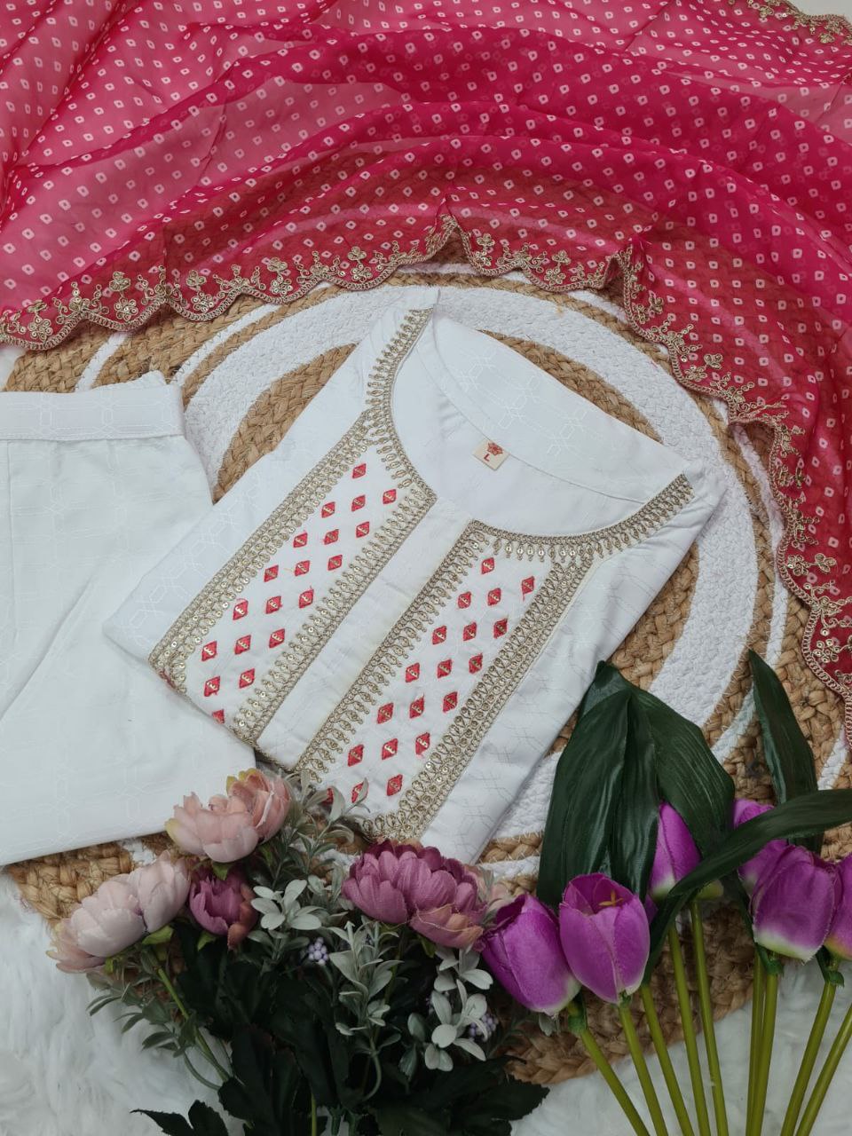 Elegant Viscose Rayon Kurta Set with Sequence Embroidery & Printed Silk Dupatta