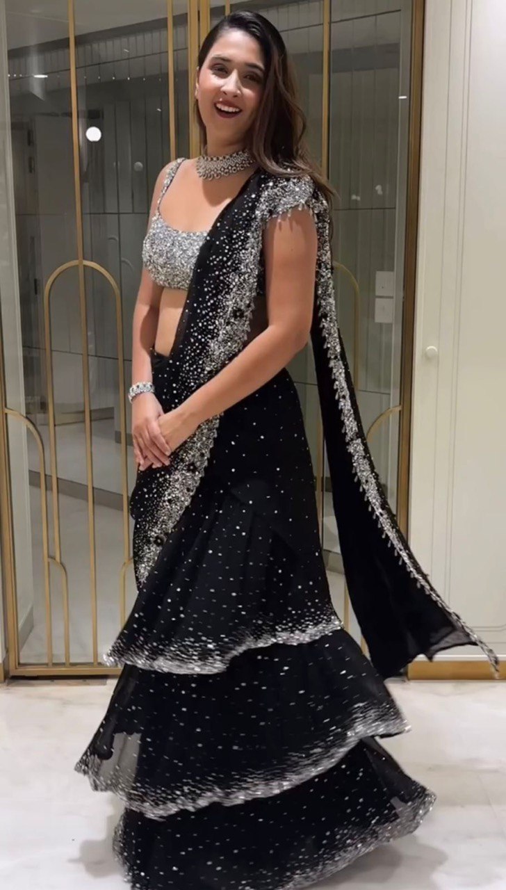 Elegant Foux Gorgette Lehenga Saree & Blouse Set