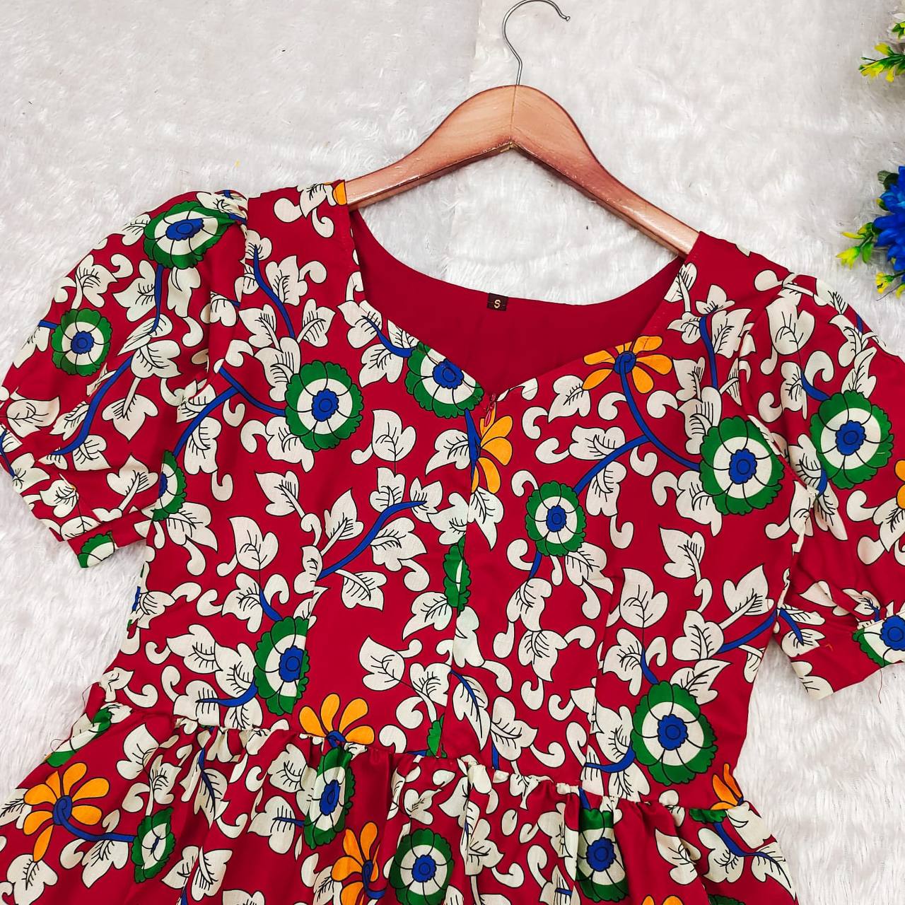 "Elegant Kalamkari Print Cotton Dress - Feeding Friendly, Soft & Flowy!"