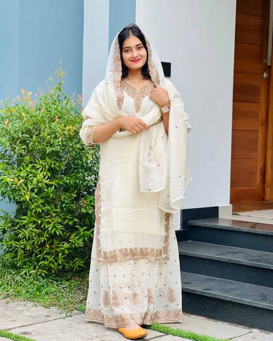 "Luxurious Heavy Crunchy Silk Ensemble with Intricate Embroidery & Sequence Work"