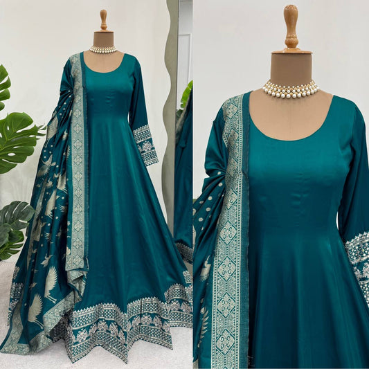 "Luxurious Satin Silk Set with Jaquard Dupatta"