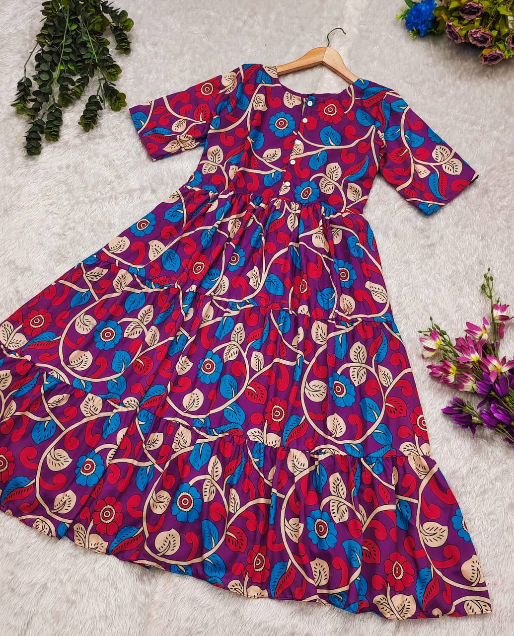 "Elegant Kalamkari Cotton Maternity Dress – Soft, Flowy, and Comfortable!"