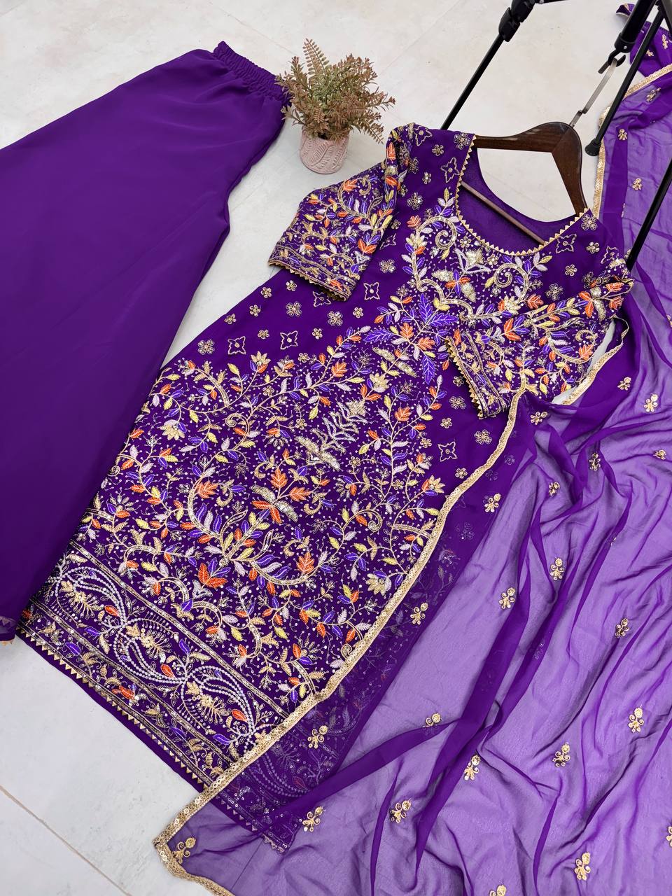 Elegant Faux Georgette Embroidered Suit Set with Samosa Lace Work