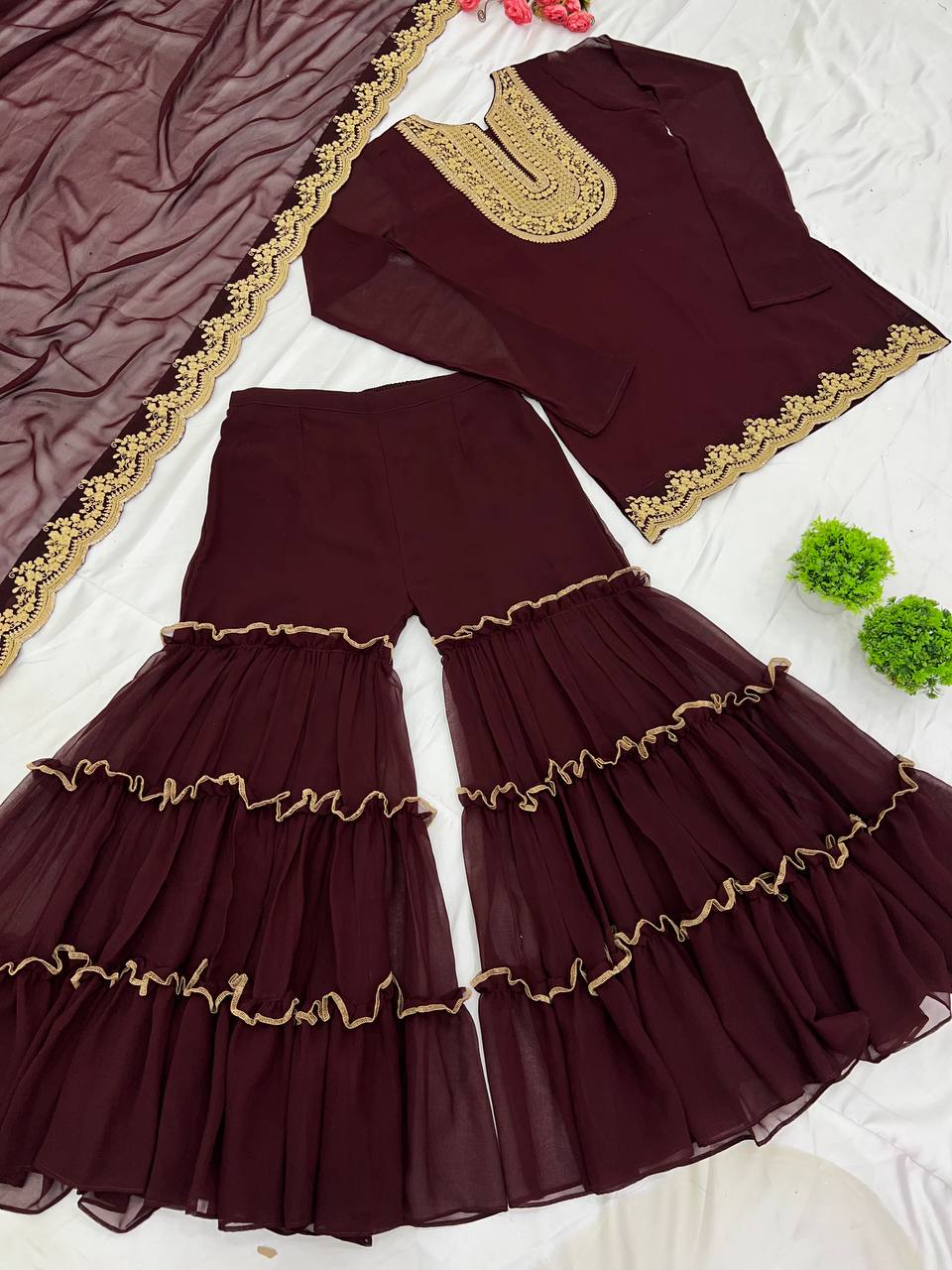 "Elegant Blooming Faux Georgette Set with Heavy Embroidery & Sequence Work"